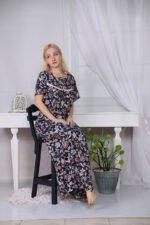 Floral long nightgown with half sleeves and buttons - Image 2