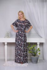 Floral long nightgown with half sleeves and buttons