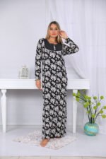 Long sleeve floral nightgown with lace on the chest