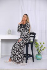 Long sleeve floral nightgown with lace on the chest - Image 3