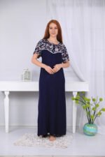 A long nightgown with a floral print on the chest with buttons - Image 2