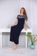 A long nightgown with a floral print on the chest with buttons - Image 3