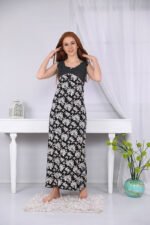 Long floral nightgown with lace on the chest