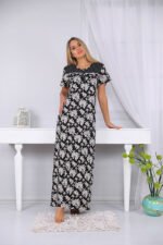 Long, half-sleeve floral nightgown with lace on the chest and buttons - Image 2