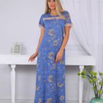 A long nightgown with a floral print on the chest with buttons