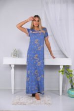 A long nightgown with a floral print on the chest with buttons - Image 2