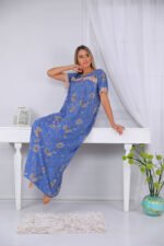 A long nightgown with a floral print on the chest with buttons - Image 3